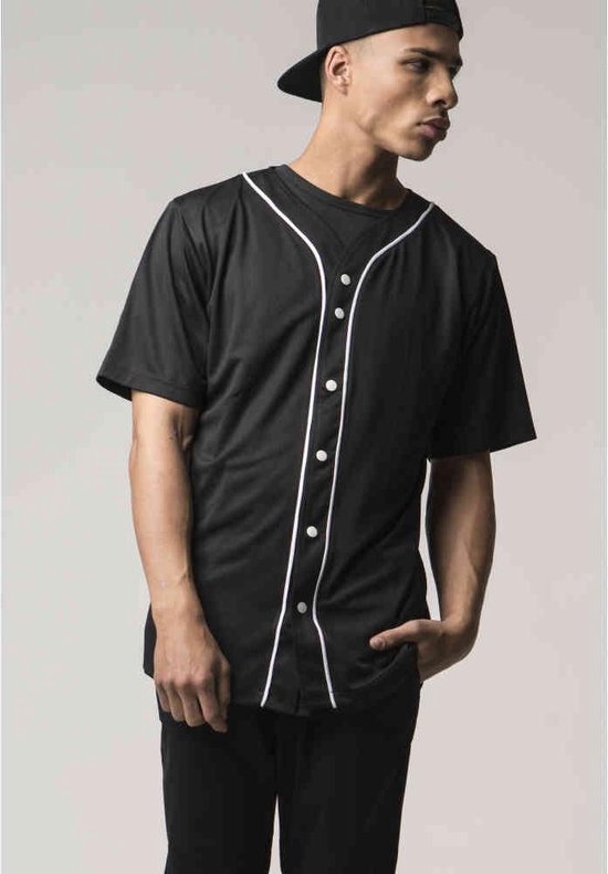 Urban Classics - Baseball Mesh Shirt - L - Zwart/Wit