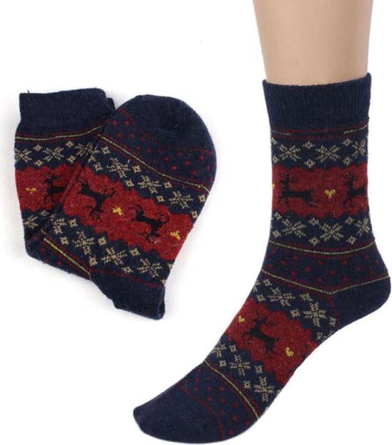 Kerstsokken - Rendier print - Blauw - Maat 35-38