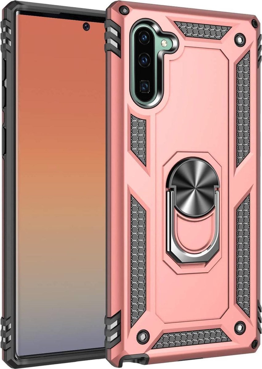 Anti-Shock Hybrid Ring Armor Hoesje Geschikt voor: Samsung Galaxy Note 10 - rose gold