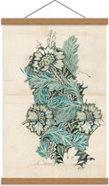 Schoolplaat – Schildering Blauwe Bloemen op Witte Achtergrond - 40x60cm Foto op Textielposter (Wanddecoratie op Schoolplaat)