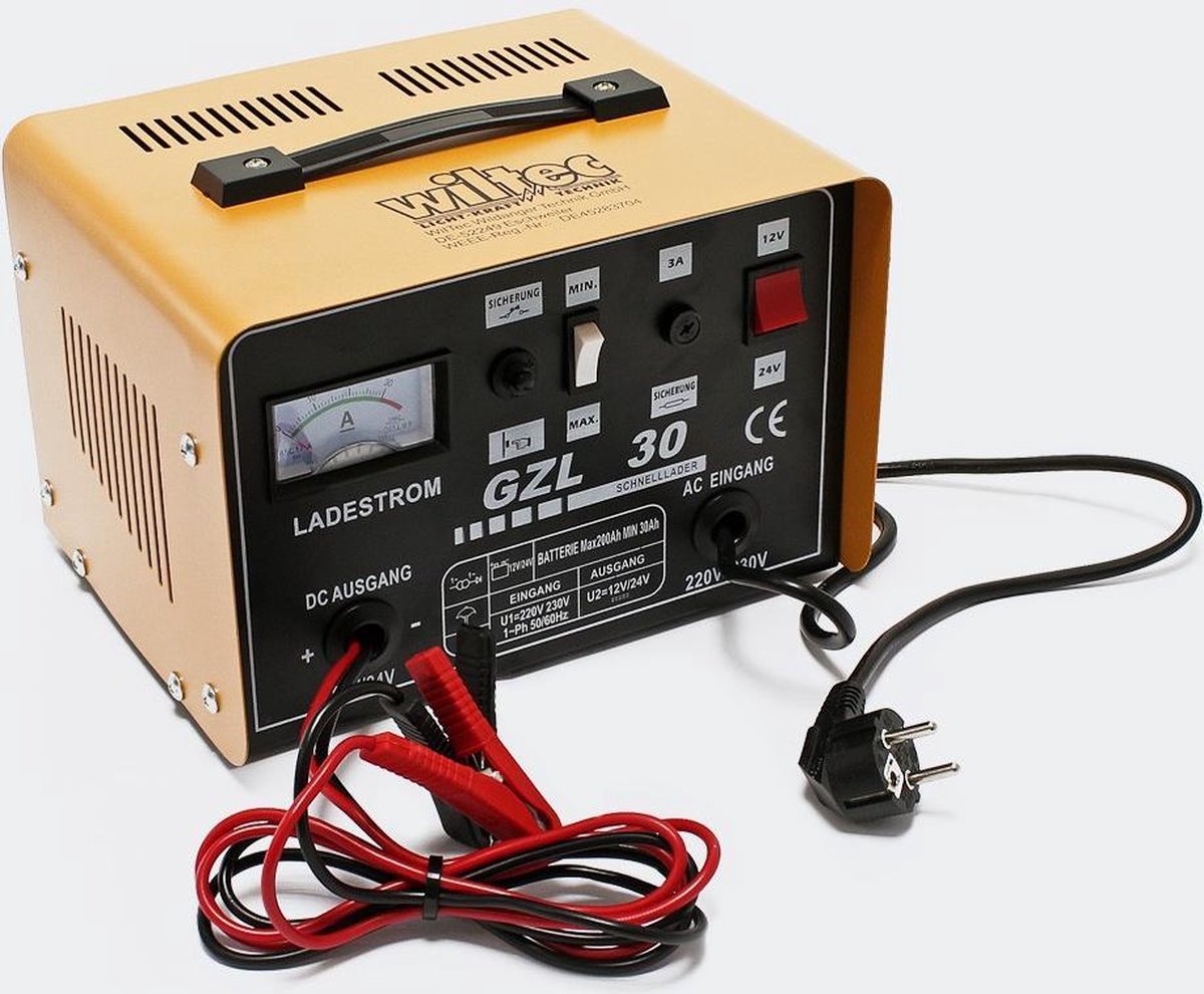 Accu-Lader - Wiltec WBL-GZL30, voor 12 & 24 Volt, acculader, druppellader, snellader autolader boost