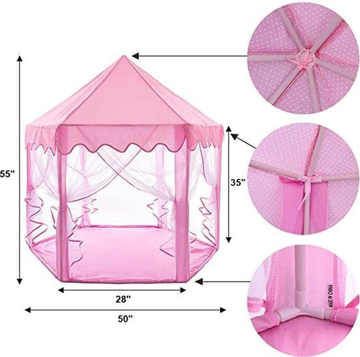 Fuegobird Speeltent Voor Kinderen - prinses kasteel - Game Tent - Indoor en Outdoor Games - Wordt geleverd met led-verlichting - Roze — cadeau in Spellen & Speelgoed - foto 5