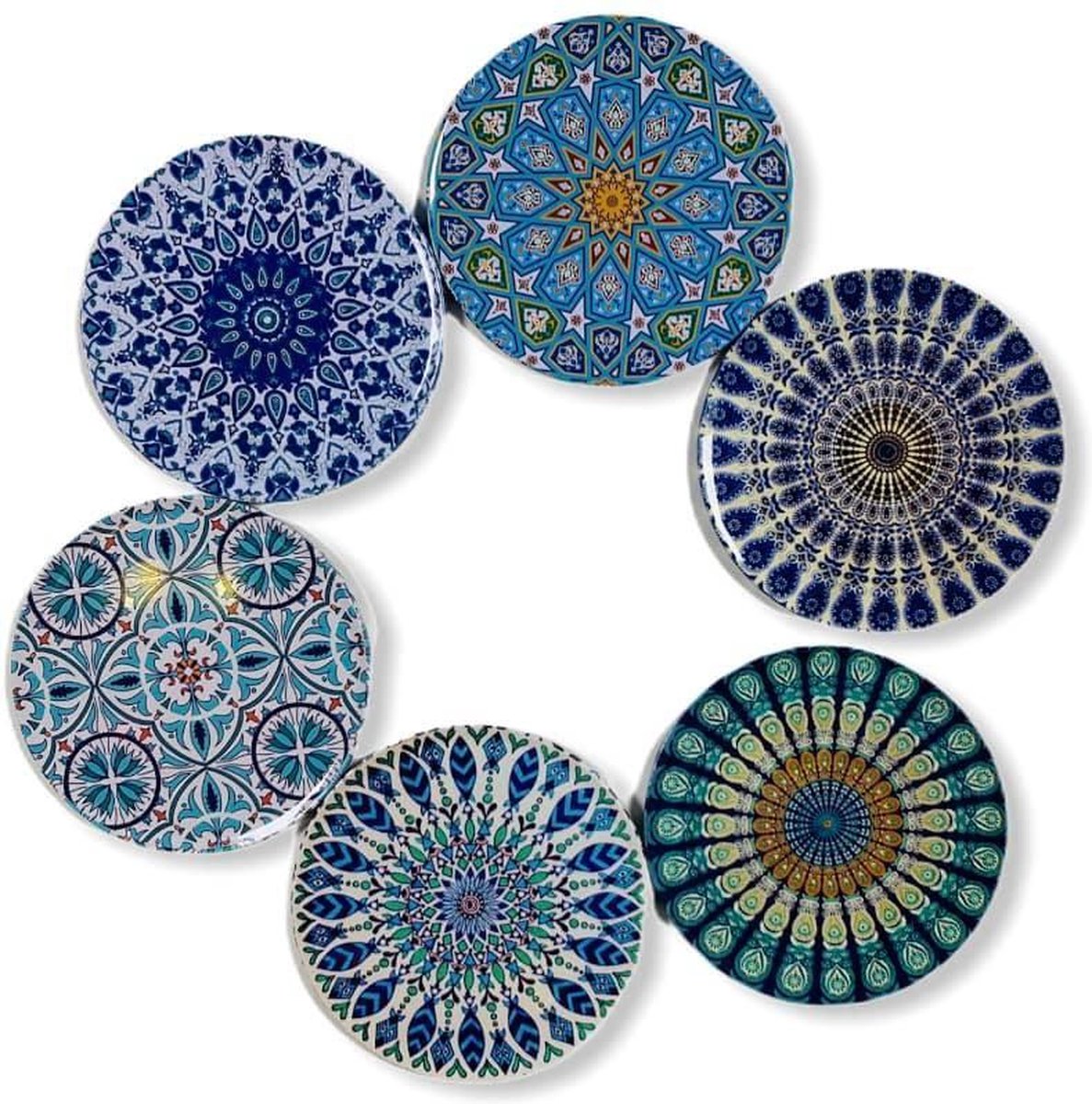 Onderzetters - Set van 6 - Rond - Onderzetters voor glazen - Bohemian - Oosterse - Mandala design - Coasters - Moederdag cadeau - Sunar Home