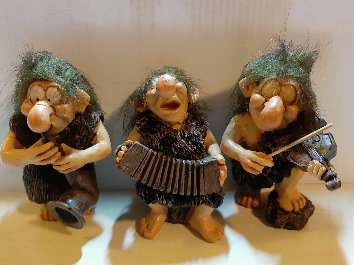 Beeldjes holbewoners orkest set van 3 - 11 cm - polystone - decoratie