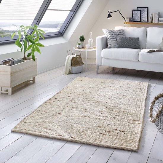 Wollen vloerkleed handweef Oslo - crème 250x250 cm