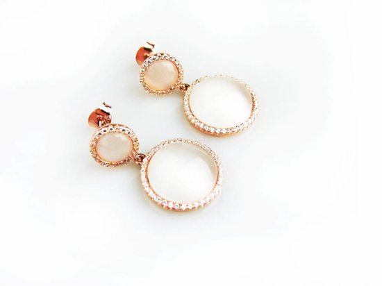 Boucles d'oreilles modèle 2 rondes en argent plaqué or rose avec pierres blanches et zircons cubiques