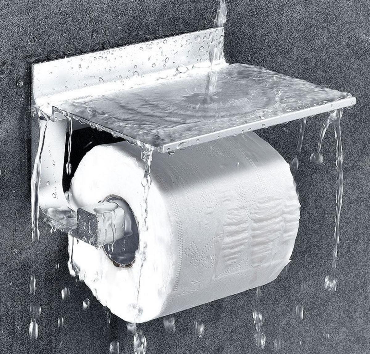 Design toiletpapierhouder 'Leif' - met legplank | zonder boren (zelfkl Design toiletpapierhouder 'Leif' - met legplank | zonder boren (zelfkl