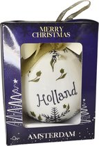 Giftbox XL Kerstbal: Holland met Molen en Amsterdam - Blauw, Wit en Goud - 1 stuk