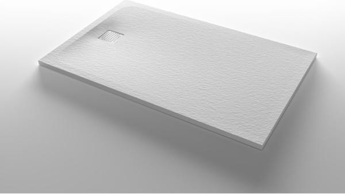 Nemo Stock Taurus douchebak 120x90x3cm met afdekplaatje inox mineraalcomposiet steenstructuur wit