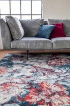 FLOOR - Blauw - Vloerkleed - Flores - 200x290cm - Bloemenpatroon - Eye Catcher - Moderne uitstraling - Eenvoudig schoonmaken - Makkelijk te combineren