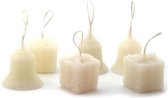 kaars kerstboom hangers Bel en Kadootje beige/wit 6 stuks