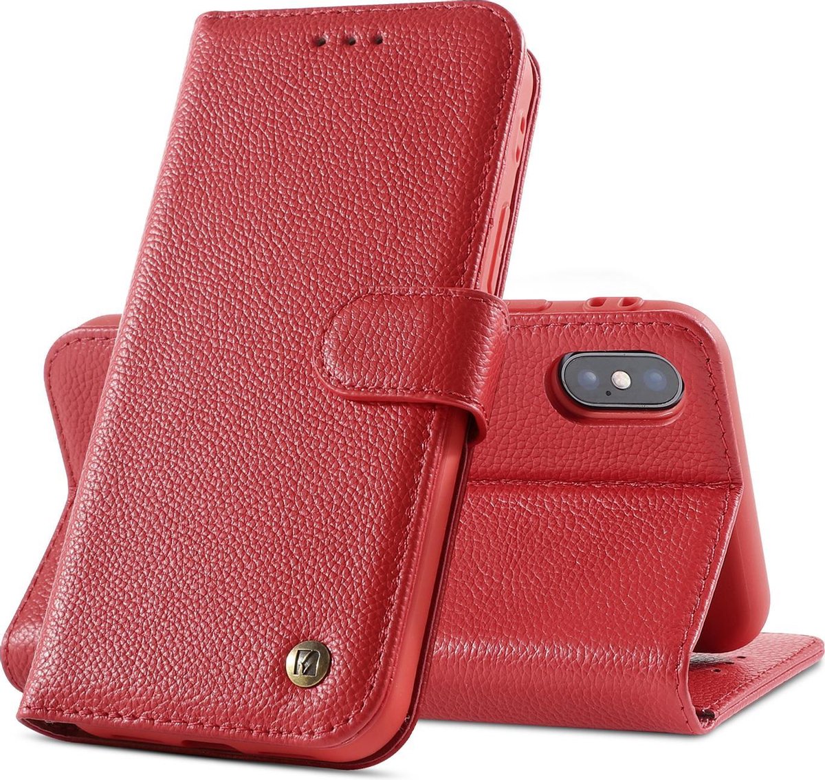 Bestcases Echt Lederen Wallet Case Telefoonhoesje iPhone Xs Max - Rood