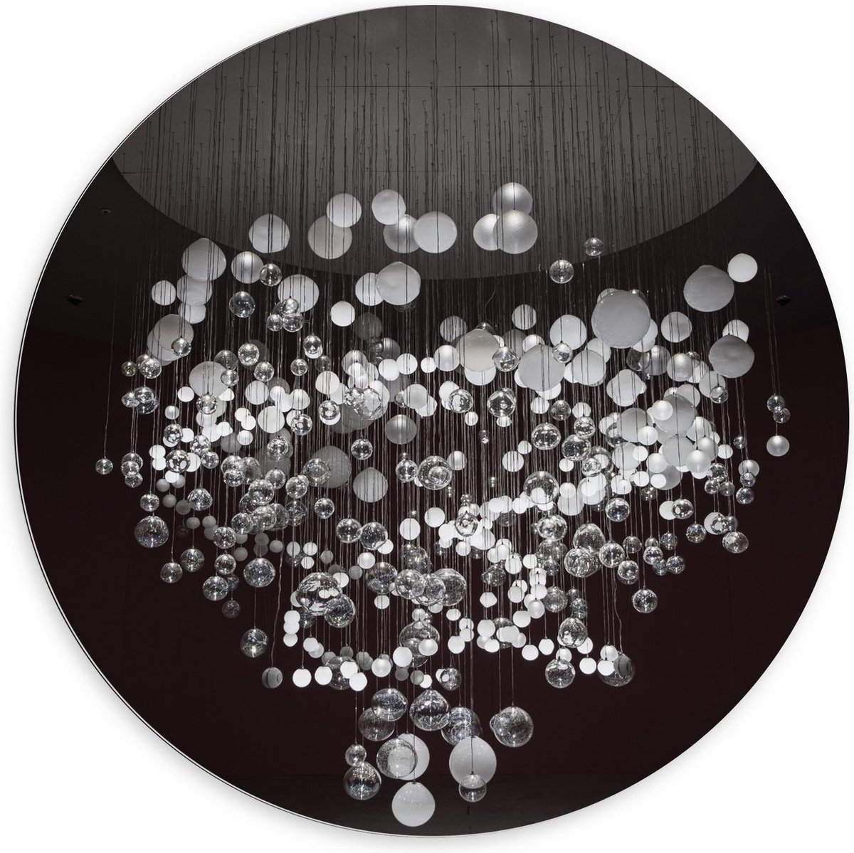 Dibond Wandcirkel - Mega Kroonluchter (zwart/wit) - 100x100cm Foto op Aluminium Wandcirkel