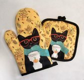 Gekke Katjes - ovenwant en pannenlap - leuke set - kat - poes - winter