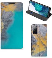 Hoesje Geschikt voor Samsung Galaxy S20 FE Flip Case Marble Blue Gold
