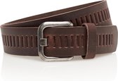 Timbelt Leren Geperforeerde Riem voor Dames en Heren - Breedte 4 cm - Sleufjes Riem Echt Leer -  Bruin - Riemmaat 85 - Totale lengte 100 cm