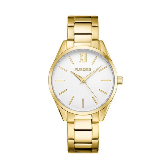 Furore Diva FU2202 dameshorloge 39mm roestvrijstalen band geelgoud bol
