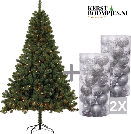 Conform Retoucheren buitenste Complete Kunstkerstboom 210 cm met losse verlichting en Zilvere kerstballen  - 180 LED... | bol.com