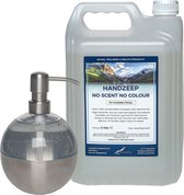 Vloeibare handzeep No Scent No Colour 5 liter + Zeepdispenser Mat Chroom