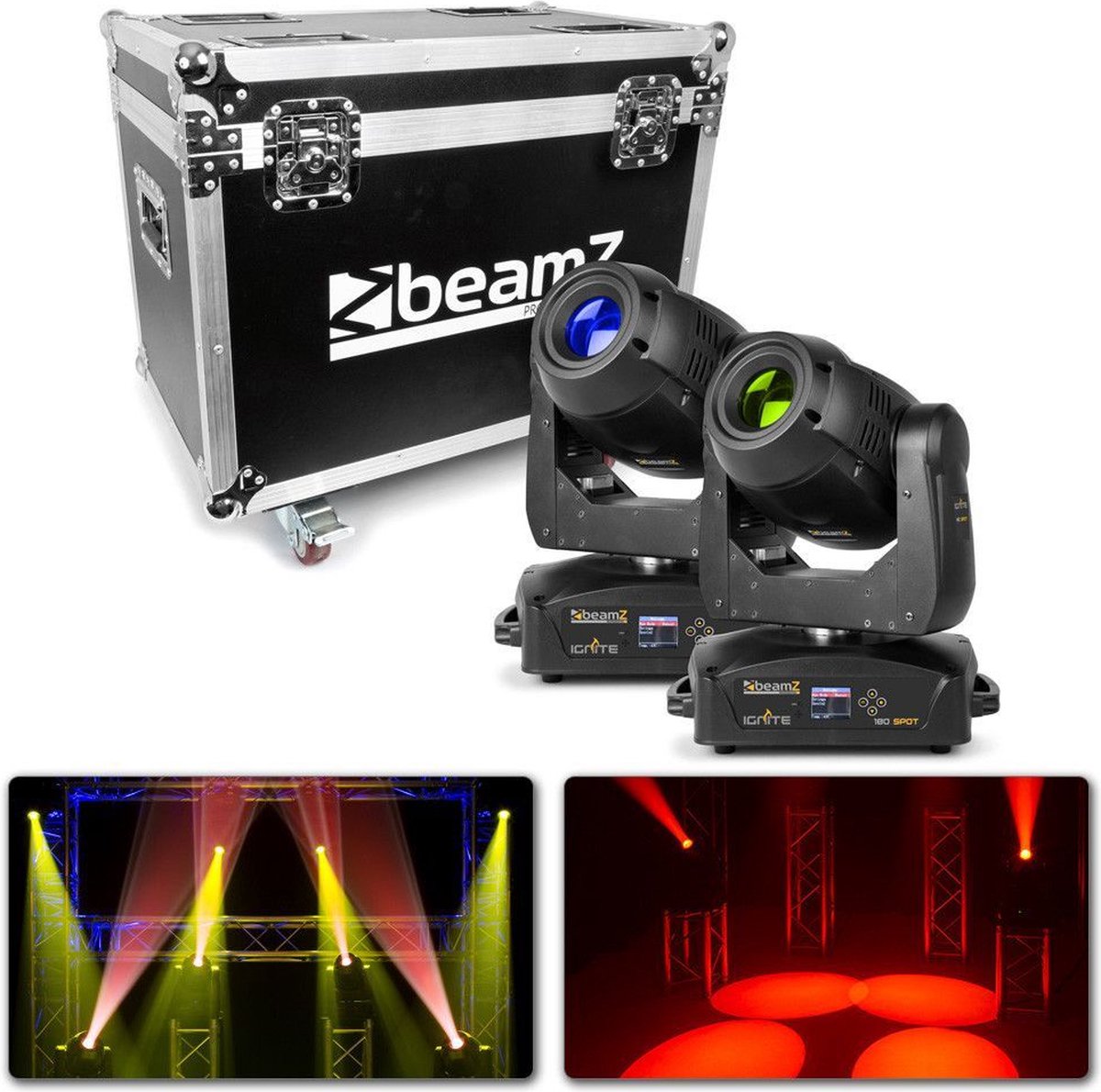 BeamZ Professional IGNITE180 Spot LED Moving Head 2 stuks in Flightcase