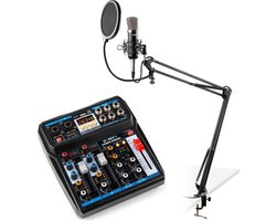 Podcast starterset - Vonyx podcast starterset met CMS400 studiomicrofoon met verstelbare microfoonarm en VMM-P500 USB mixer met Bluetooth - Complete set, plug-and-play!