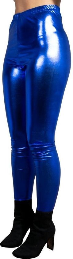 Glanzende legging - Kobalt blauw/ donker blauw - Maat XXL – Hoge sluiting - Disco - Festival - Fout feest