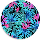 Forex Wandcirkel - Blauw met Roze Bladeren - 30x30cm Foto op Wandcirkel (met ophangsysteem)