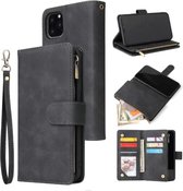 Luxe Telefoonhoesje voor Apple iPhone 11 | Hoogwaardig Leren Bookcase | Lederen Wallet Case | Luxe Uitstraling | Pasjeshouder 6 stuks | Portemonnee | Rits | Zwart