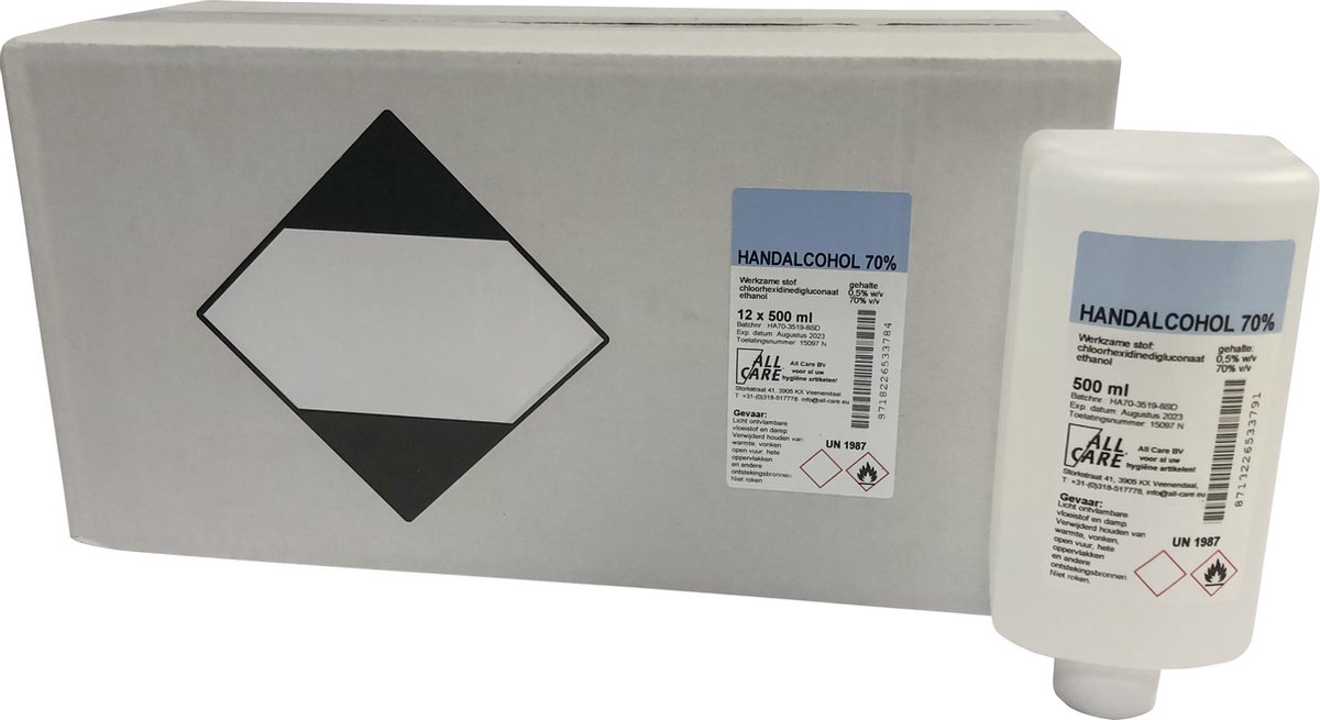 Goedkoopste All Care | Handalcohol 70 | Gevoelige Huid | 12 x 500 ml eurofles
