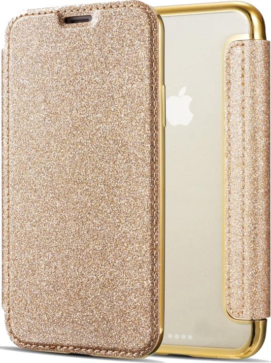Apple iPhone XR Flip Case - Goud - Glitter - PU leer - Soft TPU - Folio |  bol.com