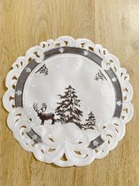 Kerst-tafelkleed Linnenlook Wit met Rendier en Kerstboom - Rond 30 cm