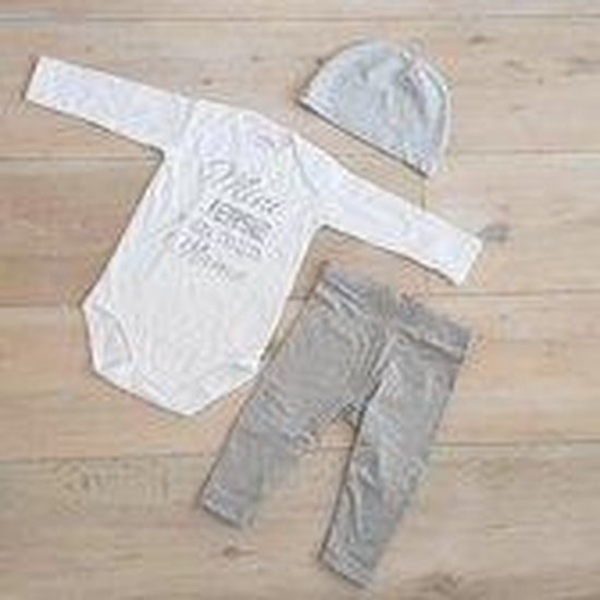 pyjama Baby pakje cadeau geboorte meisje jongen set met tekst aanstaande zwanger kledingset pasgeboren unisex  romper lange mouw wit en broekje| Huispakje | Kraamkado | Gift Set babyset kraamcadeau babygeschenkset