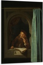 Forex - Oude meesters - Pijprokende man, Gerard Dou, ca. 1650 - 80x120cm Foto op Forex