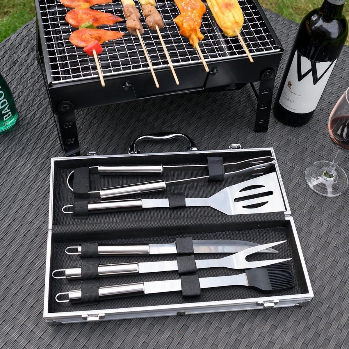 Mallette pour barbecues 18 pièces - Ensemble barbecue - Ensemble d'outils  pour