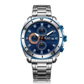 Megir Quarts horloge Chronograph met datum 3 ATM blauw/oranje