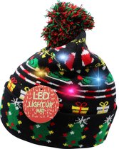 Muts | Winter muts | Lichtgevende muts | Wintermutsen | Muts PomPoms | Beanie | LED | One size | kerstmuts volwassenen | Zwart/kerstcadeautjes