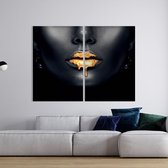 Canvas Schilderij Golden Lips - tweeluik | 120 x 90 cm | PosterGuru