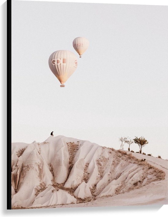 Canvas  - Twee Luchtballonnen boven de Woestijn - 75x100cm Foto op Canvas Schilderij (Wanddecoratie op Canvas)