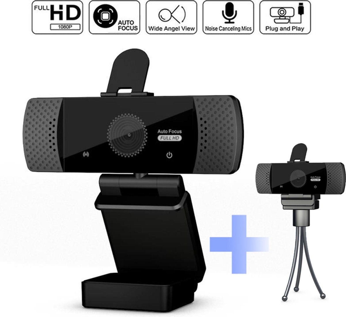 Douxe FA-2 Full HD Auto Focus Webcam - Webcam met Full HD, Ingebouwde Microfoon, Webcam Cover en Auto Focus - Zwart
