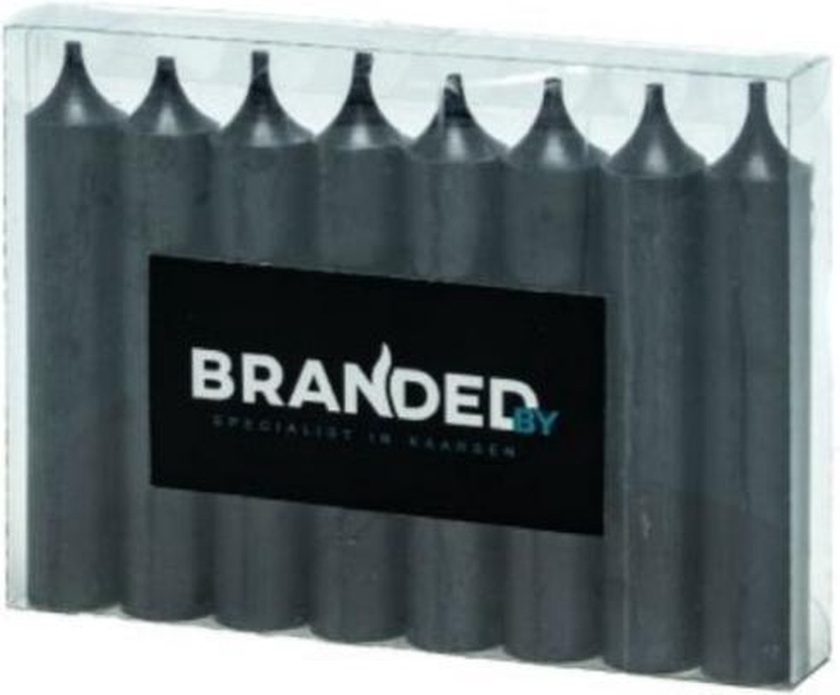 Branded By - Dinerkaarsen - Kaarsen - Kaars -  set van 8 ( (2,1 x 12 cm) - Zwart