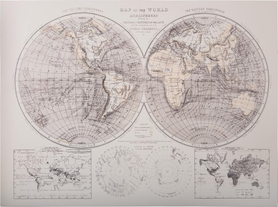 Vintage Canvas Wereldkaart - Schilderij World Map Large woonkamer - 78x85 cm - Beige