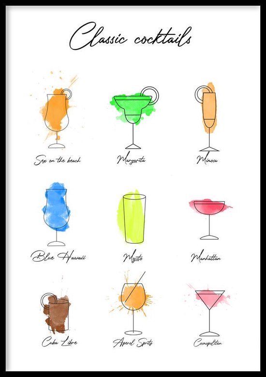 Poster Classic Cocktails - 50x70cm - Poster Cocktails - WALLLL