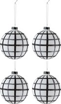 J-Line Doos Van 4 Kerstballen Ruiten Glas Wit/Zwart Medium