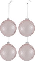 J-Line Doos Van 4 Kerstbal Glas Transp Roze Medium Set van 2 stuks