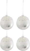 J-Line Doos Van 4 Kerstbal Pearl Glas Antiek Zilver/Wit Large