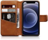 Apple iPhone 12 Mini hoesje, MobyDefend luxe echt leren wallet bookcase, Cognac bruin | GSM Hoesje / Telefoonhoesje Geschikt Voor: Apple iPhone 12 Mini