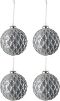 J-Line Doos Van 4 Kerstbal Geruit Glas Antiek Grijs Large