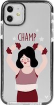 Hoesjes Atelier Zwart Frame Transparant Impact Case Champ Meisje voor IPhone 11 met ScreenProtector