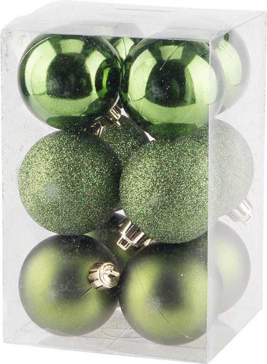 Cosy @ Home Kerstballen - Groen - Kunststof - Ø6cm ( Set van 12 )