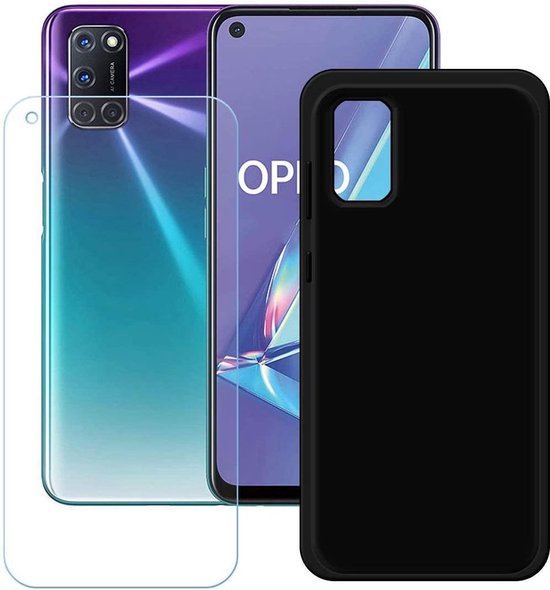 Étui en silicone transparent OPPO A92 avec 2 protecteurs d'écran en verre trempé